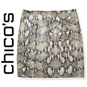 CHICOS Snake Print Stretch Pencil Skirt, Soft Knit, Gloss Pattern Overprint, 2 L